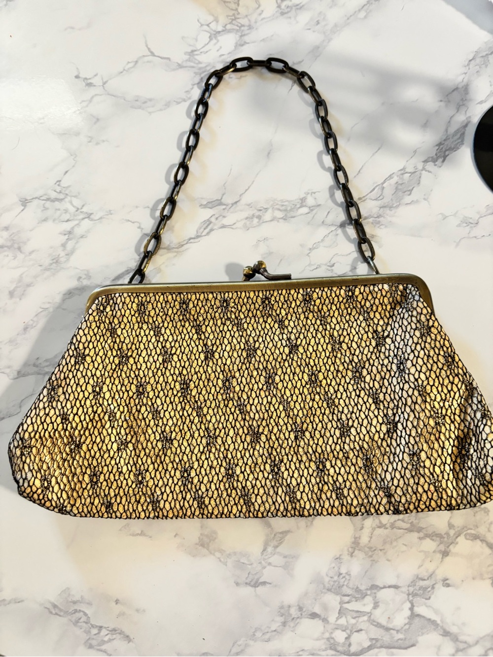 Reaction Kenneth Cole Metallic GoldClutch with Black Chain